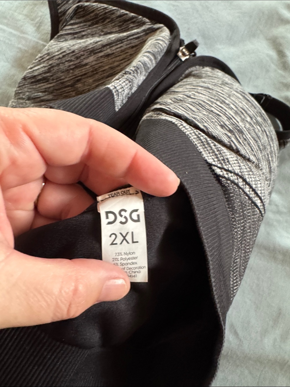 DSG Front-Zip Racerback Sports Bra in Black and Heather Gray - Picture 2 of 4